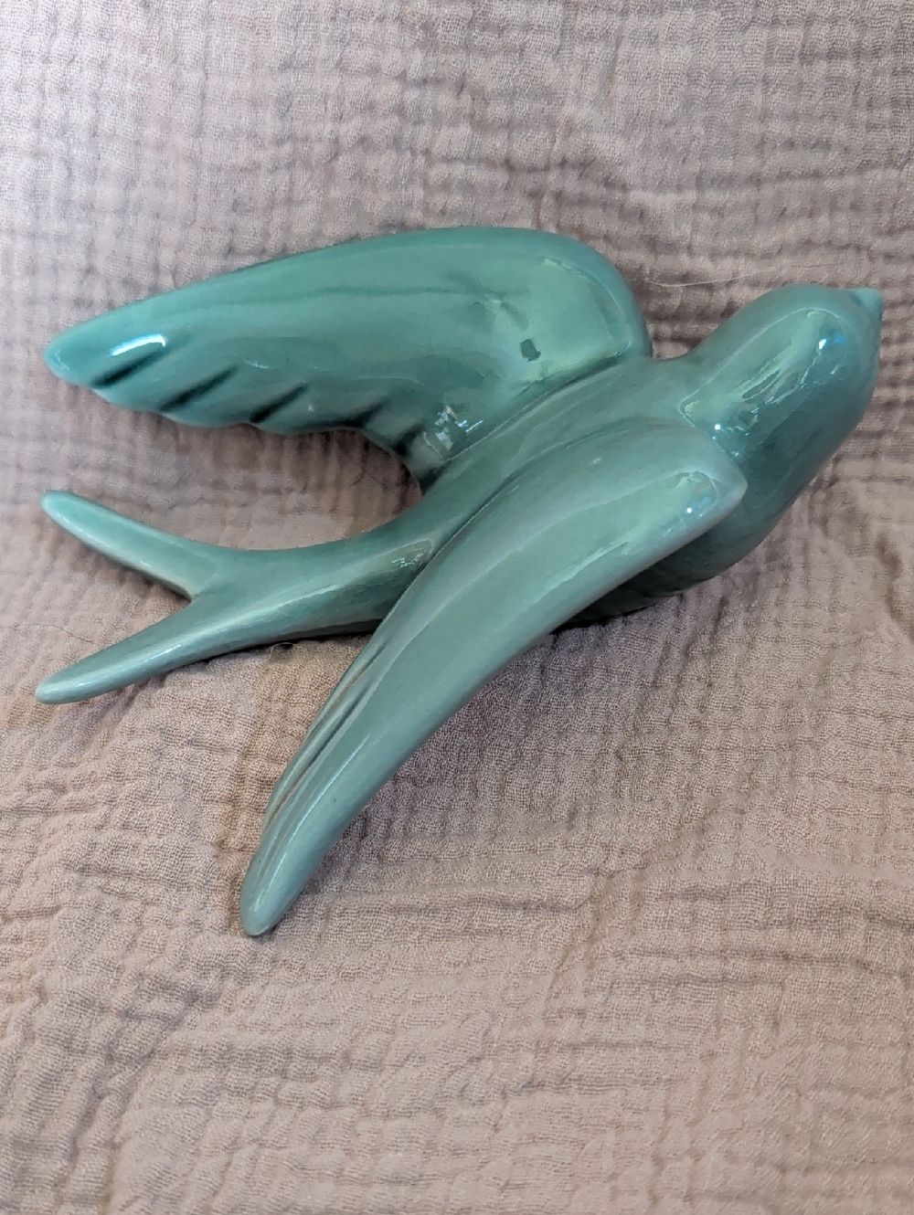 Teal Ceramic Bird Figurine – Decorative Swallow Wall Hanging